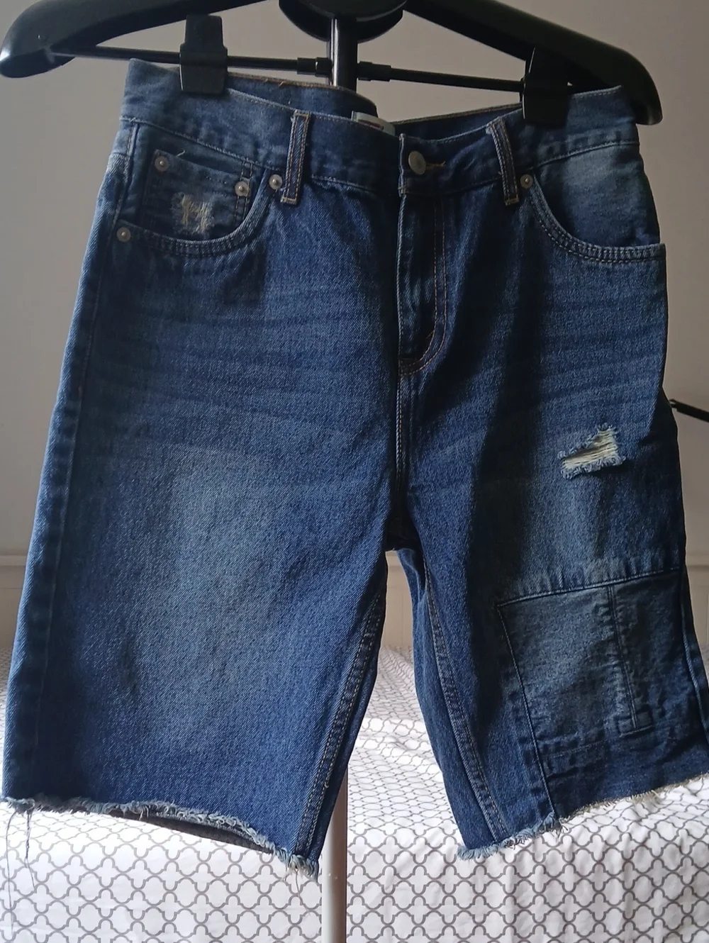 Levi's Dark Blue Distressed Denim Shorts